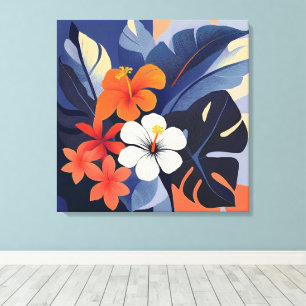 Mid-Century Modern Hawaiian Hibiscus and Plumeria Canvas Print
