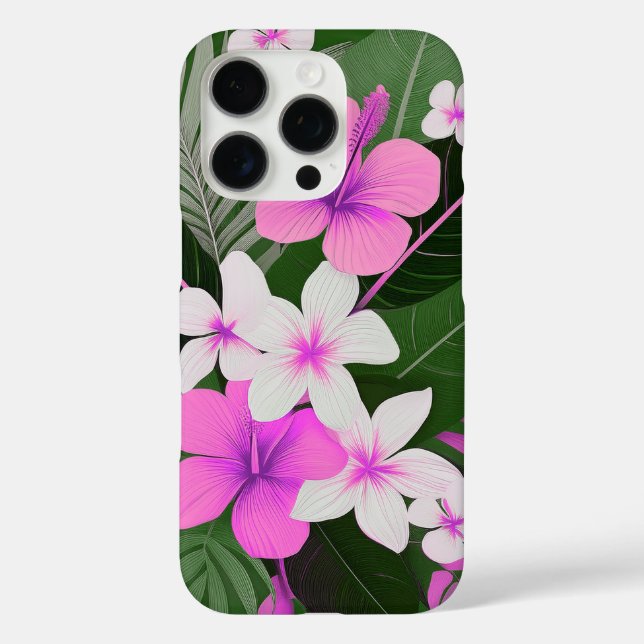 Mid-Century Modern Hawaiian Hibiscus and Plumeria Case-Mate iPhone Case (Back)