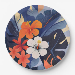 Mid-Century Modern Hawaiian Hibiscus and Plumeria Paper Plate