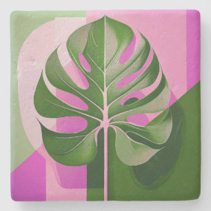 Mid-Century Modern Hawaiian Hibiscus and Plumeria Stone Coaster