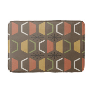 Mid Century Modern Hexagons Brown Bath Mat
