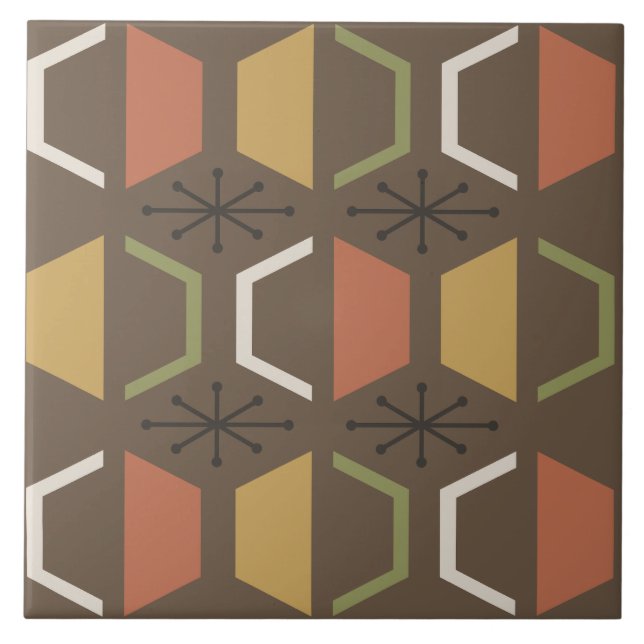 Mid Century Modern Hexagons Brown Tile (Front)