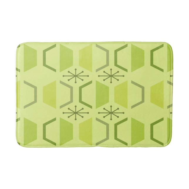 Mid Century Modern Hexagons Chartreuse Bath Mat (Front)