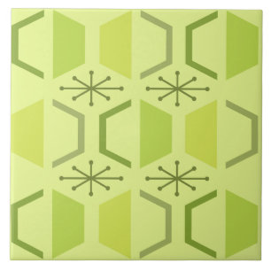 Mid Century Modern Hexagons Chartreuse Tile