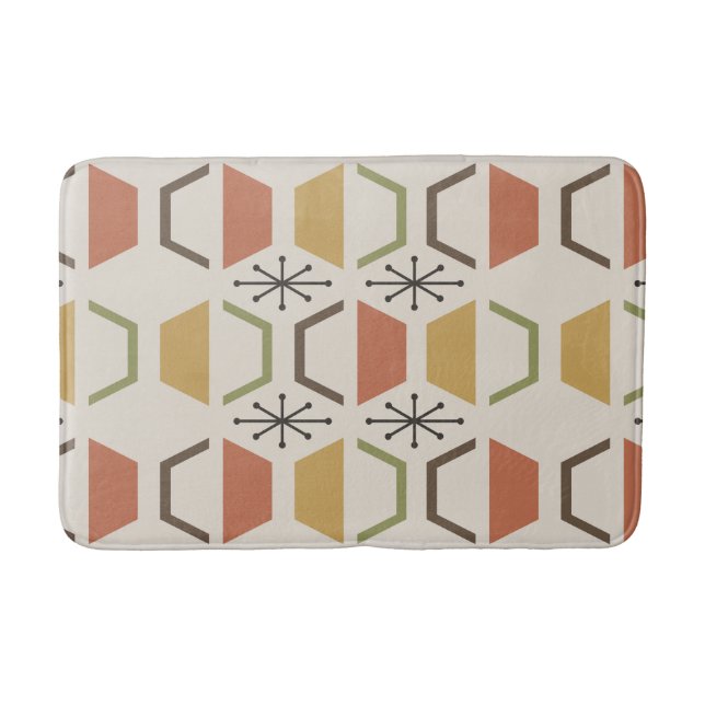 Mid Century Modern Hexagons Multicolored Bath Mat (Front)