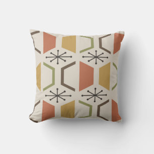 Mid Century Modern Hexagons Multicolored Throw Pillow