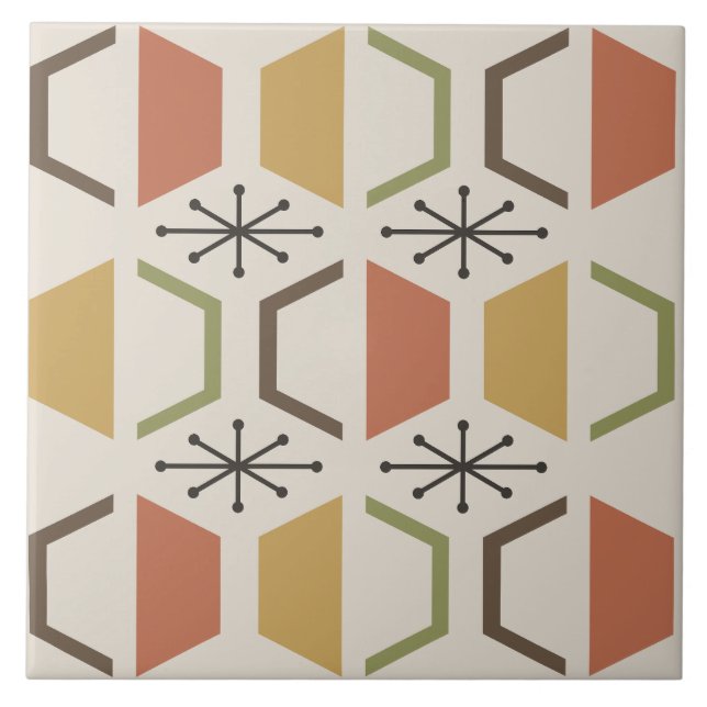 Mid Century Modern Hexagons Multicolored Tile (Front)