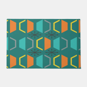 Mid Century Modern Hexagons Teal Doormat