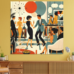 Mid Century Modern Hip Martini Dance Party Canvas Print
