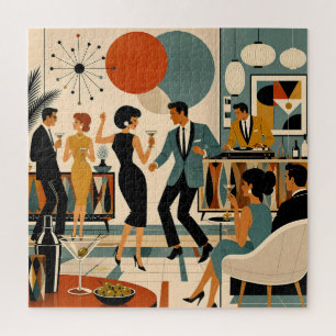 Mid Century Modern Hip Martini Dance Party Jigsaw Puzzle