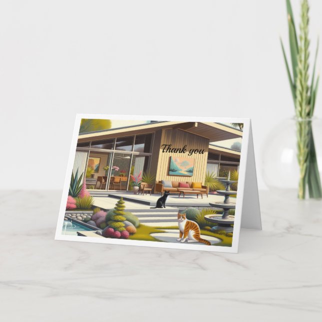 Mid Century Modern Home Folded Thank You Card (Front)