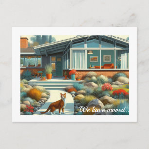 Mid Century Modern Home with Cat Announcement Postcard