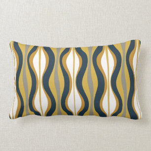 Mid-Century Modern Hourglass Abstract Navy Mustard Lumbar Pillow
