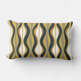 Mid-Century Modern Hourglass Abstract Navy Mustard Lumbar Pillow