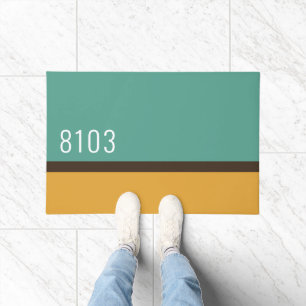 Mid Century Modern House Address Turquoise Yellow Doormat