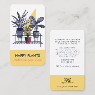 Mid Century Modern House Plant Yellow and Blue Business Card