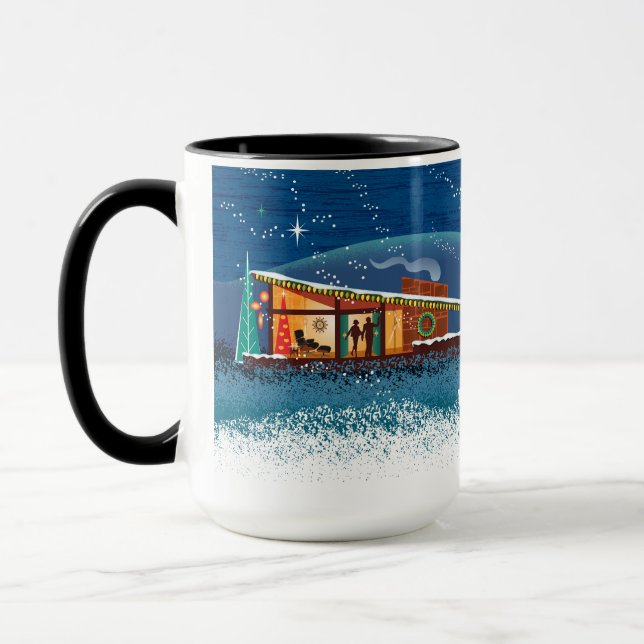 Mid-Century Modern Houses Christmas Scene Mug (Left)
