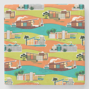 Mid Century Modern Houses Coasters Stone