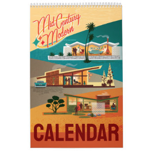 Mid-Century Modern Houses Single Page Style Calendar