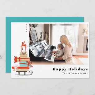 Mid-Century Modern Illustrated Christmas Sled Holiday Card