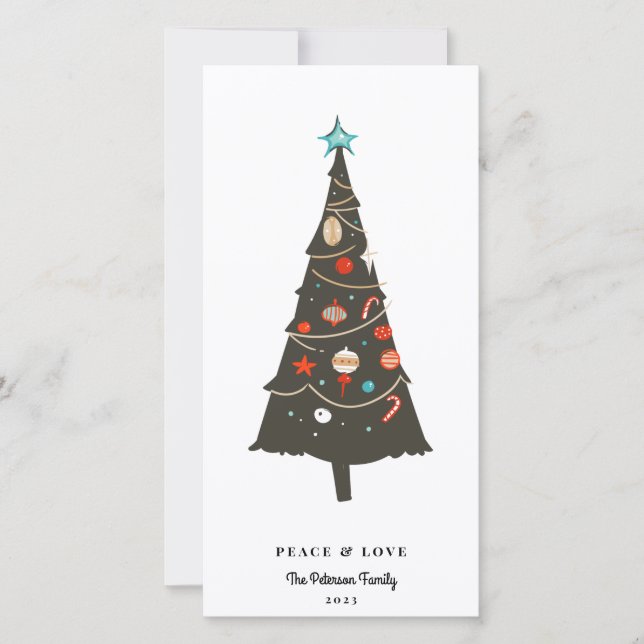 Mid-century Modern Illustrated Christmas Tree Holiday Card (Front)