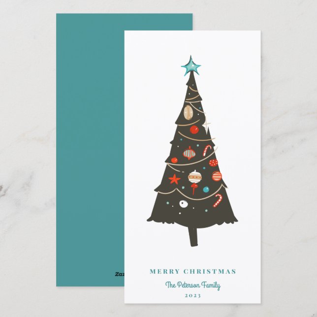 Mid-century Modern Illustrated Christmas Tree Holiday Card (Front/Back)