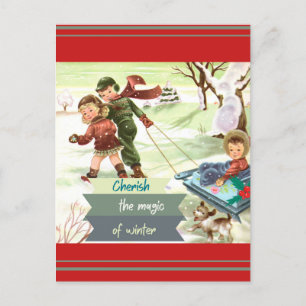 Mid Century Modern Illustration Winter Postcard
