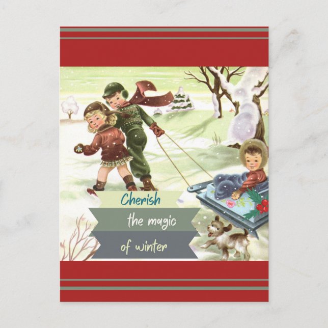 Mid Century Modern Illustration Winter Postcard (Front)
