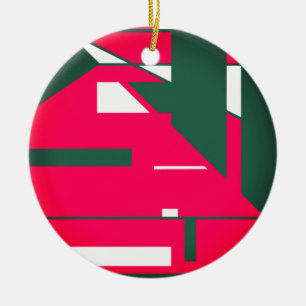 Mid-Century Modern in Cherry Red White Dark Green Ceramic Ornament