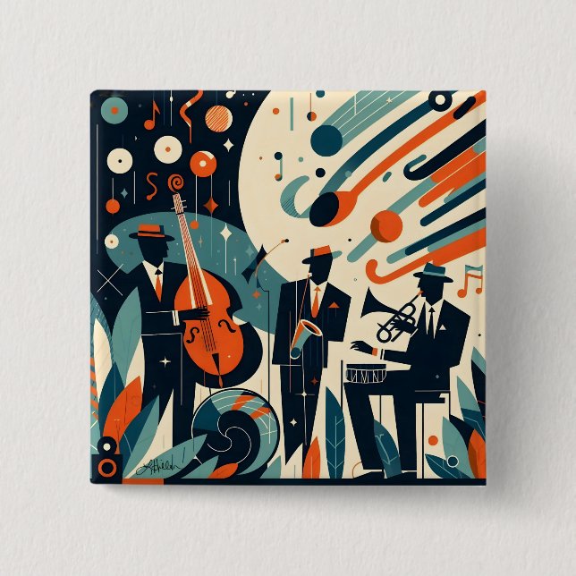 Mid Century Modern Jazz Age Trio 2 Inch Square Button (Front)