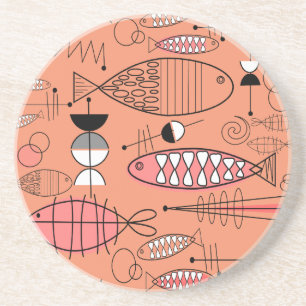 Mid-Century Modern Kitschy Fish Art   Coaster