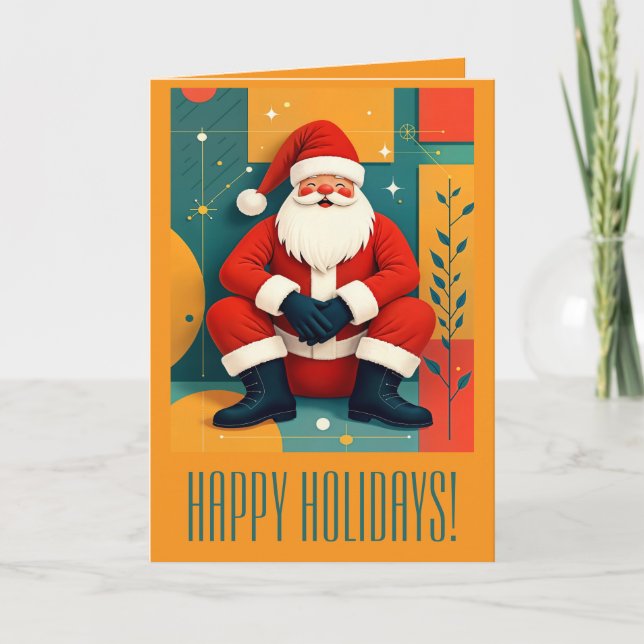 Mid-Century Modern Kitschy Santa Claus Card (Front)