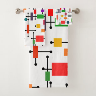 Mid-Century Modern Large Grid  Bath Towel Set
