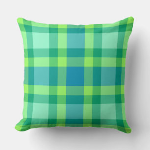 Mid-Century Modern Large Plaid, Jade green & Blue Throw Pillow