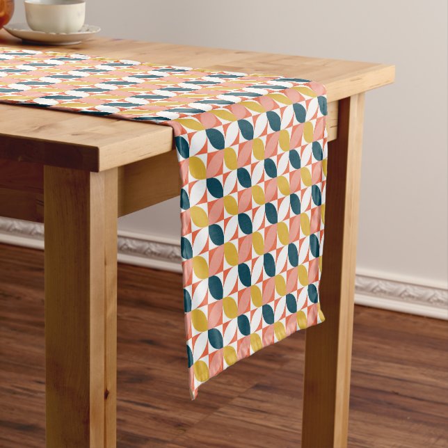 Mid-Century Modern Leaf Pattern Short Table Runner (In Situ)