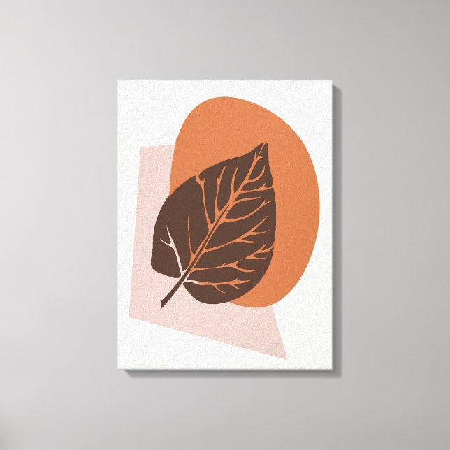 Mid-Century Modern Leaf Silhouette Brown and Beige Canvas Print (Front)