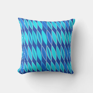 Mid Century Modern Leaves, Cobalt and Sky Blue Outdoor Pillow