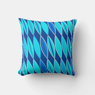 Mid Century Modern Leaves, Cobalt and Sky Blue Throw Pillow