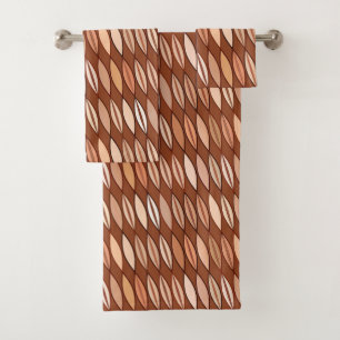 Mid Century Modern Leaves, Cocoa Brown and Beige Bath Towel Set