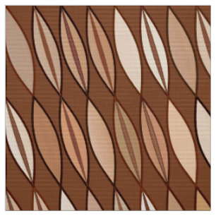 Mid Century Modern Leaves, Cocoa Brown and Beige Fabric