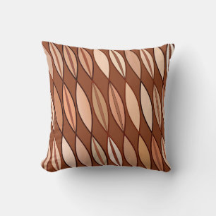 Mid Century Modern Leaves, Cocoa Brown and Beige Throw Pillow
