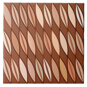 Mid Century Modern Leaves, Cocoa Brown and Beige Tile