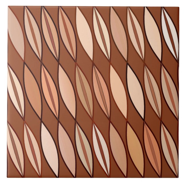 Mid Century Modern Leaves, Cocoa Brown and Beige Tile (Front)