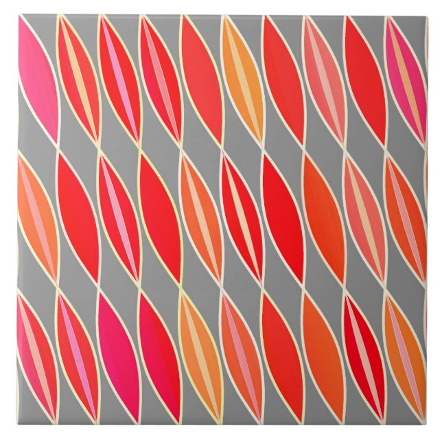 Mid Century Modern Leaves, Coral Orange and Gray Tile (Front)
