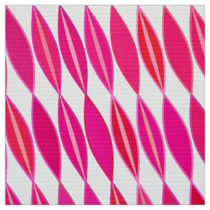 Mid Century Modern Leaves, Coral Pink and White Fabric
