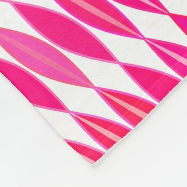 Mid Century Modern Leaves, Coral Pink and White Fleece Blanket (Corner)