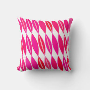 Mid Century Modern Leaves, Coral Pink and White Throw Pillow