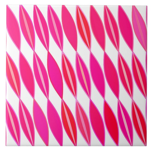 Mid Century Modern Leaves, Coral Pink and White Tile (Front)