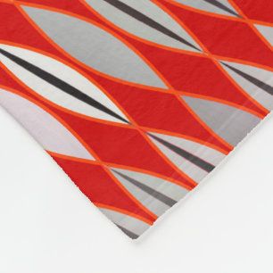 Mid Century Modern Leaves, Dark Red & Grey / Grey Fleece Blanket