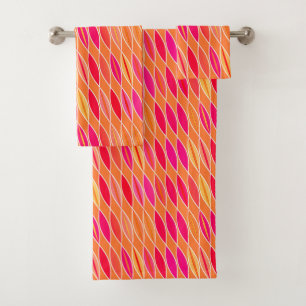 Mid Century Modern Leaves, Fuchsia Pink and Orange Bath Towel Set